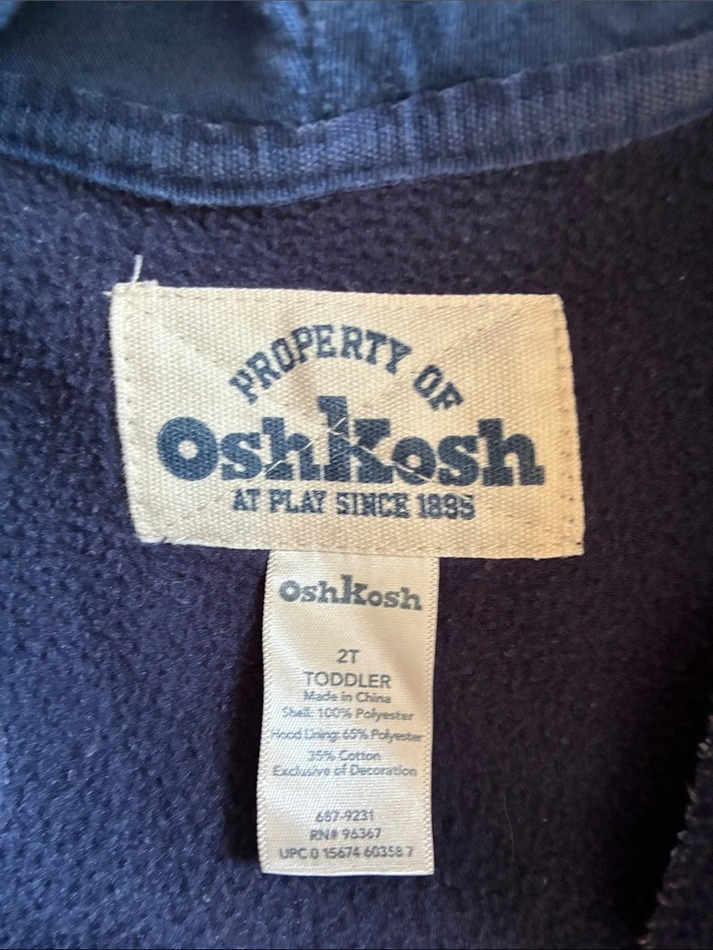 Oshkosh EUC Little Moose Valley Navy Hooded Zip-Up Jacket 2T